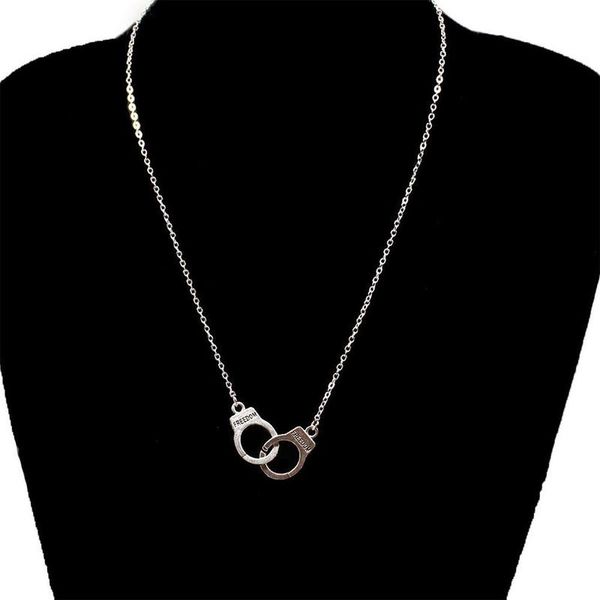 

fashion handcuff pendant necklace street style metal long chain clavicle necklaces for women fashion neck jewelry, Silver