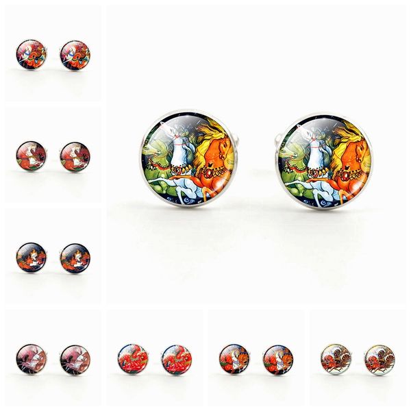 

silver plated russian christmas horse shirt cufflinks round dome cuff for men woman sleeve button birthday wedding gift