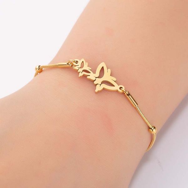 

oly2u 2019 charm пустотелый двойной бабочки змея цепи браслеты для женщин из нержавеющей стали цвета золота животных bangles bijoux, Golden;silver