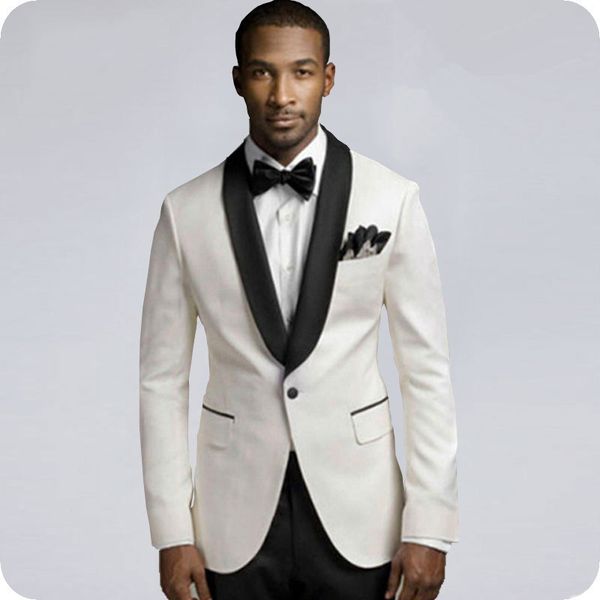 Acheter Slim Blanc Marié Tuxedos Hommes Costumes Pour Mariage Meilleur Homme Blazer Veste Dernier Manteau Pantalon Costumes Costume Homme Noir Châle