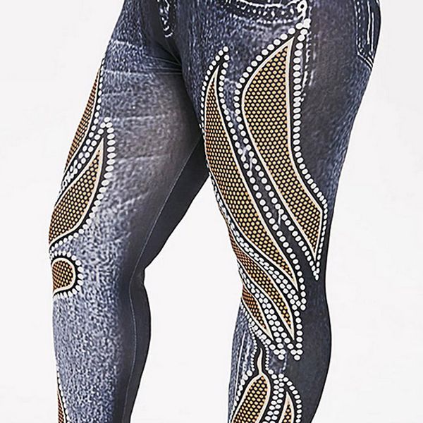 

fashion women's imitation jeans printed leggings hollow out high-waist pencil pants jeggings ladies workout trousers sweatpants, Black