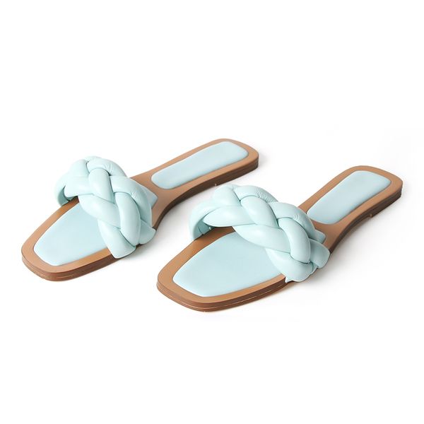 

slippers lucyever summer casual flat slides women leather weaving woman vintage square toe comfortable sandals 2021, Black