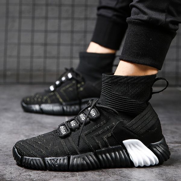 

2019 popular trend lightweight men boots breathable comfortable high ankle boots fashion casual shoes non-slip brand sneaker, Black