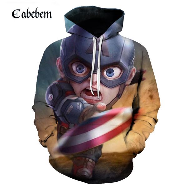 

2019 горячий 3d толстовка с капюшоном marvel герой печати толстовка аниме капитан сша смешной хип-хоп с капюшоном осень мужчины женщины прил, Black