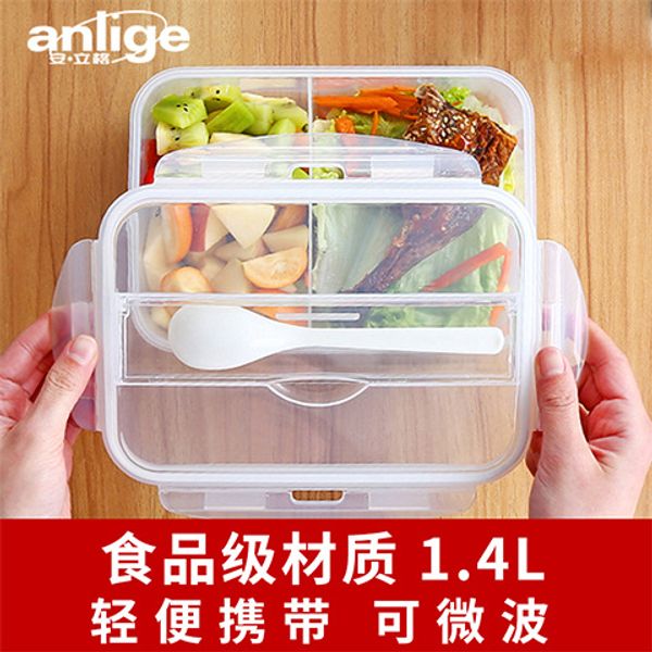 

carrying plastic lunch box septated office workers students microwave oven heating for lunch box seperated eat set, Blue;pink