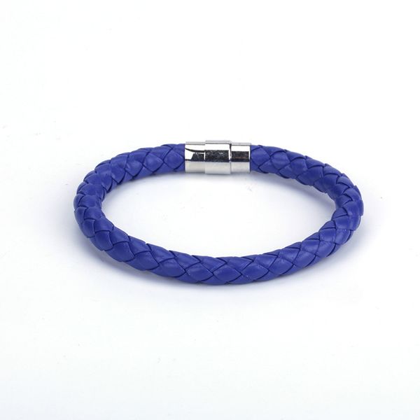 

new 6mm light blue dark blue navy macrame braid leather magnetic clasp wrap bracelets bangles for couple jewelry, Golden;silver
