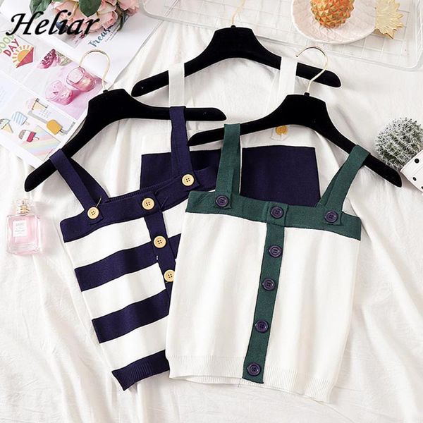 

heliar female camisole striped crop with buttons cotton camisole femme camis with hole women 2019 summer spaghetti tank, White