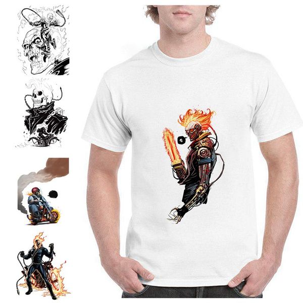 

marvel movie ghost rider summer plus size loose o-neck modal short sleeve shirt men fashion casual men's cool t-shirts a193291, White;black