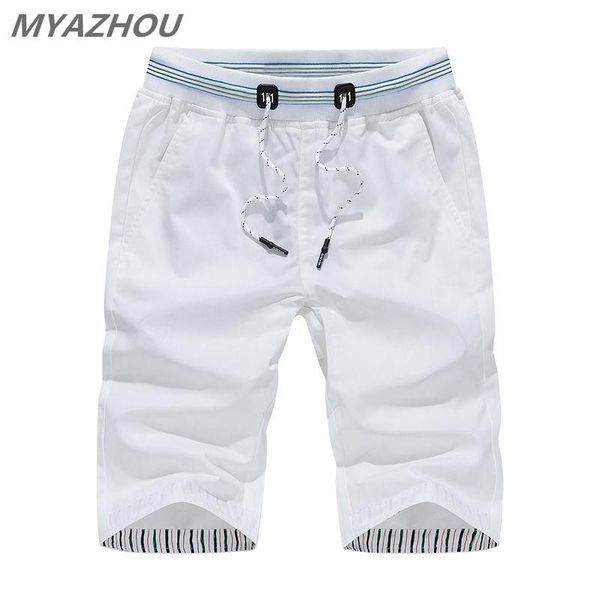 

myazhou 5xl мужские летние повседневные шорты 2019 сплошной цвет эластичный пояс модные мужские шорты 100% хлопок бренд мужской одежды шорты, White;black