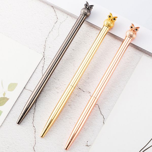 

brand 0.5mm fashion cute owl metal roller ball pen luxury ballpoint pen for lady girl gift business writing office supplies, Blue;orange