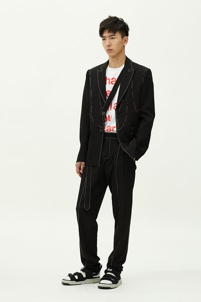 

27-44 new 2018 men's clothing hair stylist fashion white decoration line casual pants trousers plus size costumes, Black