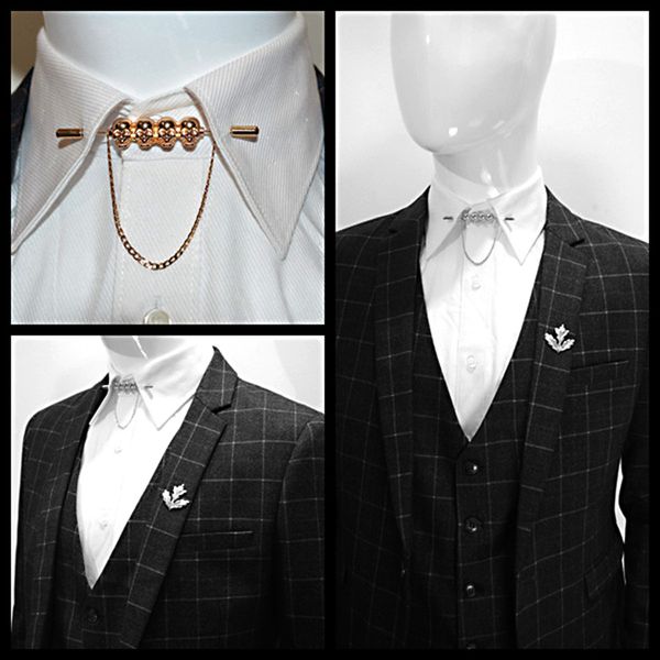 

obn new brand gold/silver skeleton head chain menstie collar pin brooch tie stick pin shirt with collar bars jewelry, Silver;golden