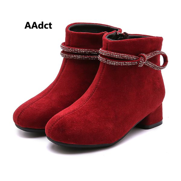 

aadct princess girls boots 2019 winter new cotton warm little kids boots for girls brand rhinestone high heel children shoes, Black;grey