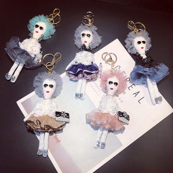 

корейская кукла baby cute women keychain car pendant модная девушка с кружевной юбкой ручной работы заявление мода ювелирные изделия сумка, Silver