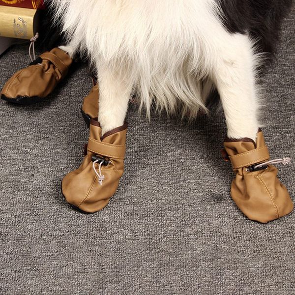 

4 pcs waterproof dog shoes reflective anti slip rain boots adjustable winter warm socks sneaker paw protector for dogs cat