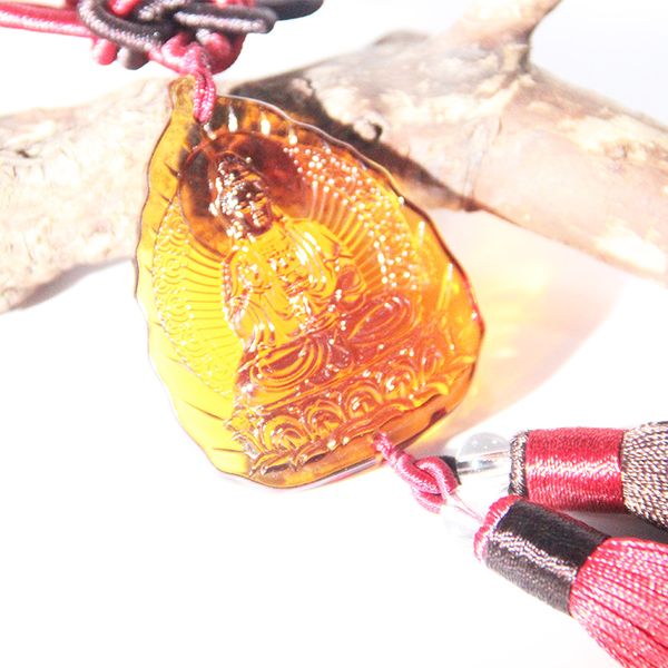 

new arrival leaf shape amber guanyin car crystal buddha pendant with beautiful tassel for driver protection religious gifts, Silver