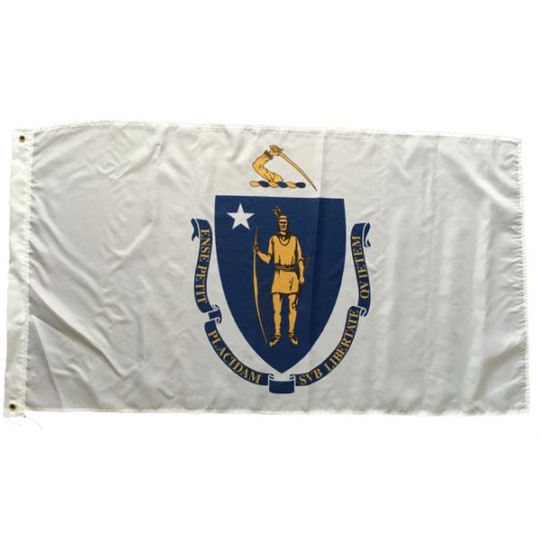 Bandiera del Massachusetts 3x5ft Nuovo poliestere stampato USA Bandiere di stato americano Stile personalizzato Volante Appeso Decorazione Decorazione Riunione