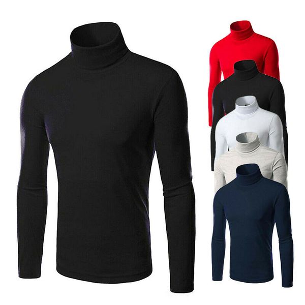

casual men's winter warm cotton high neck pullover jumper sweater long sleeve solid color turtleneck slim, White;black
