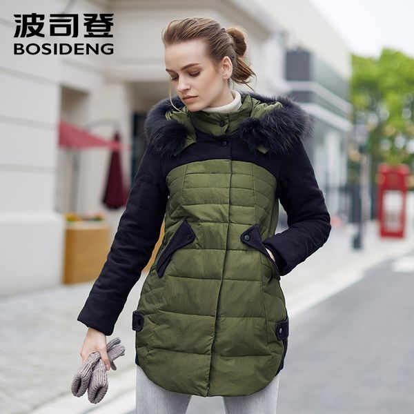 

bosideng women's clothing winter down coat thick coat fur collar hoodie plus size thick outwear clearance sale b1401252, Black