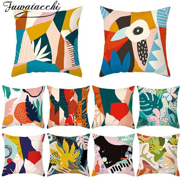 

fuwatacchi abstract leaf painting cushion cover artistic throw pillowcase for sofa car living room decorative pillow cover 45x45