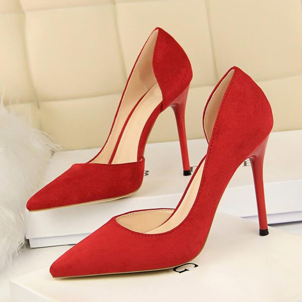 

2020 women 10cm high heels prom pumps female pointed toe flock stiletto heels lady pink green scarpins hollow quality shoes, Black