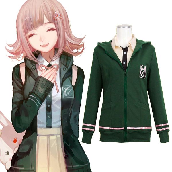 

super danganronpa 2 dangan ronpa trigger happy cosplay chiaki nanami school uniforms costumes hoodie sailor suit, Black