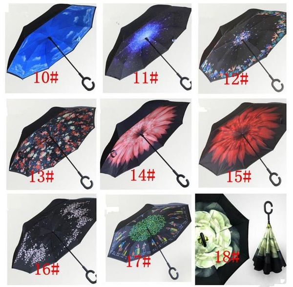 

c-hand windproof reverse double layer inverted umbrella inside out self stand windproof umbrella 40 design