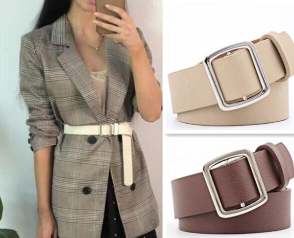 

new women fashion circle buckle pu leather belt women chic pure color faux leather belts, Black;brown