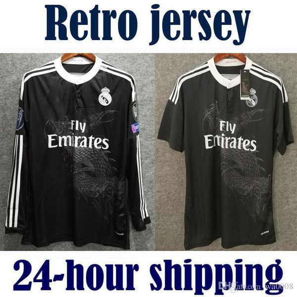 

retro real madrid 2014 2015 home soccer football jersey bale ronaldo kroos benzema 14 15 sergio ramos asensio long sleeve jersey, Black