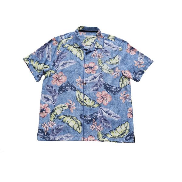 

70% silk 30% cotton fabric mens shirts hawaiian printed short sleeve shirt plus size big blue floral, White;black