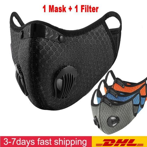 

us stock cycling face mask activated carbon with filter pm2.5 5 layers sport running training mtb road bike protection dust mask, Black