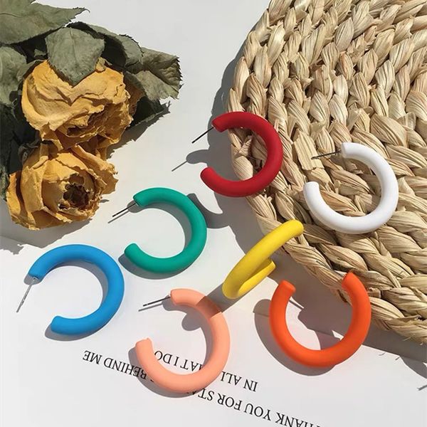 

2020 new candy color elegant style summer korean acrylic frosted women's earrings net red sweet fresh earrings, Golden;silver