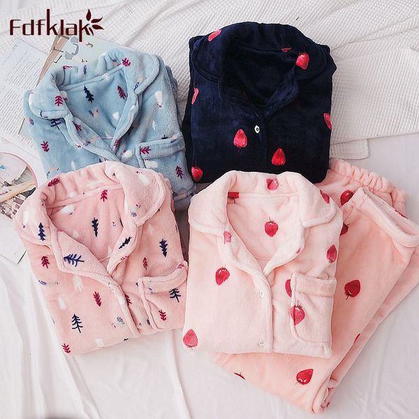 

fdfklak pyjama femme new flannel women's pajamas set cartoon coral fleece warm sleepwear pijama homewear clothes pyjamas women, Blue;gray