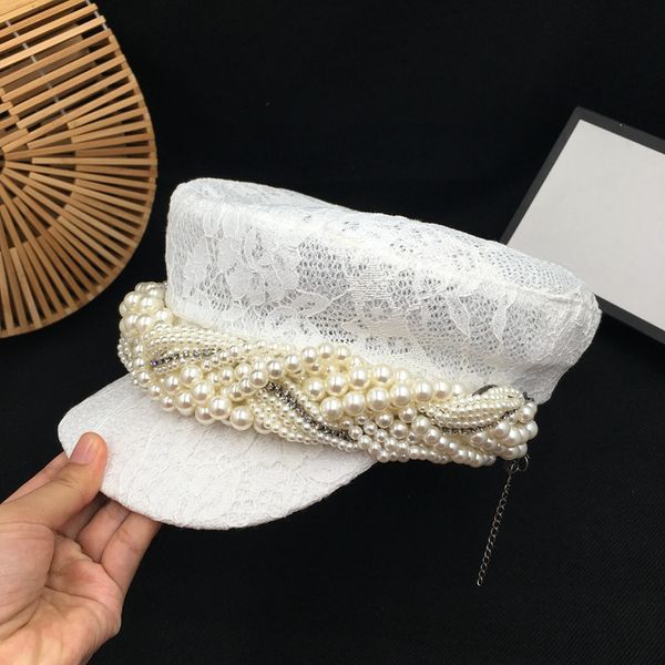 

summer new han edition elegant fashion pearl white bud silk hat navy female small fresh newsboy cap, Blue;gray