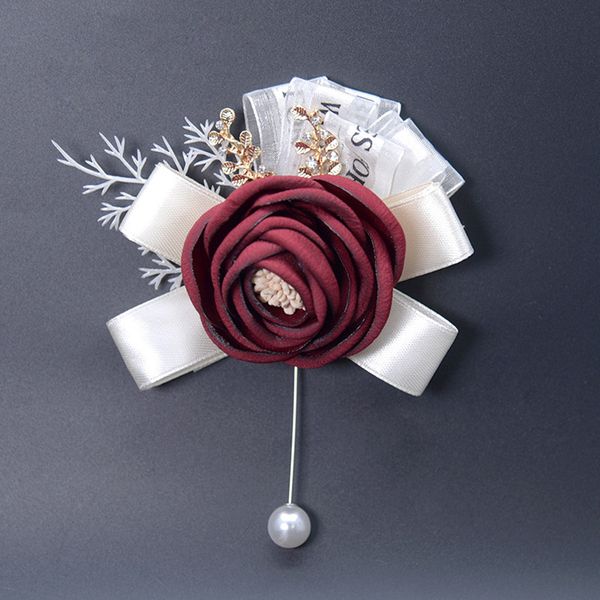 

new artificial flower ivory pearls beaded satin flowers pin bridal corsages pearl beads flowers for wedding groom boutonniere