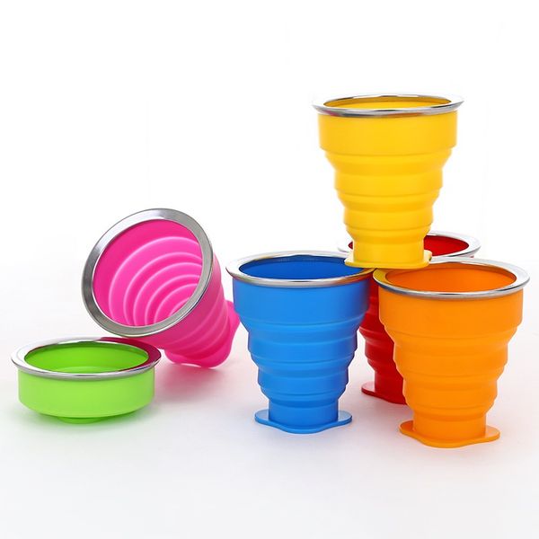 

outdoor travel silicone retractable cup folding telescopic collapsible water cup portable silicone drinking cup with lid