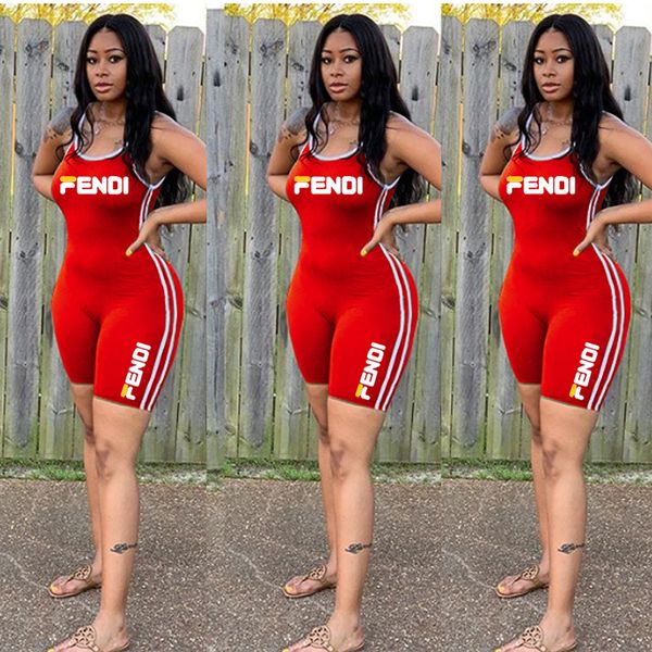 

2019 fashion women's clothing jumpsuits summer designer brand letter print short sleeve rompers casual ladies sleeveless vest t-shirt s, Black;white