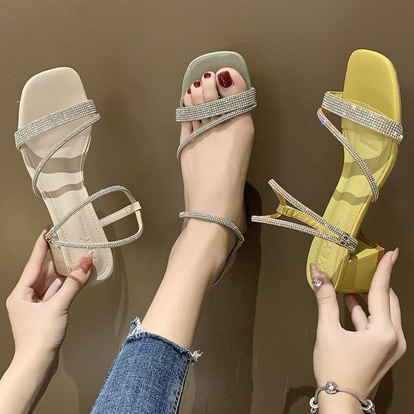 

med square heel slippers casual summer women's shoes glitter slides pantofle heeled mules soft block jelly 2020 heels, Black