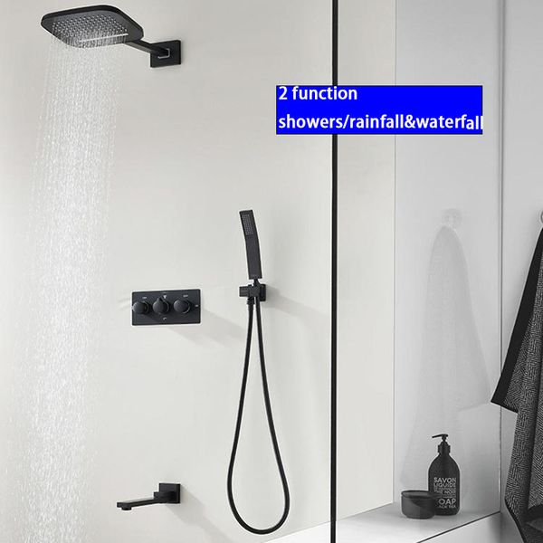 

new arrival douche shower set black treatment waterfall rain shower wall mounted 4 function diverter valve controller
