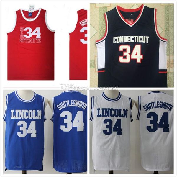 Alta qualidade masculina Jesus Shuttlesworth #34 Lincoln Ele recebeu Jersey de Basquete de Movie Blue Blue 100% ed Basketball Jerseys Drop Shipping