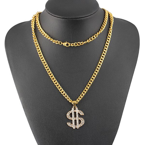 

crystal dollar sign pendant necklace gangster pimp hip hop chain, Silver
