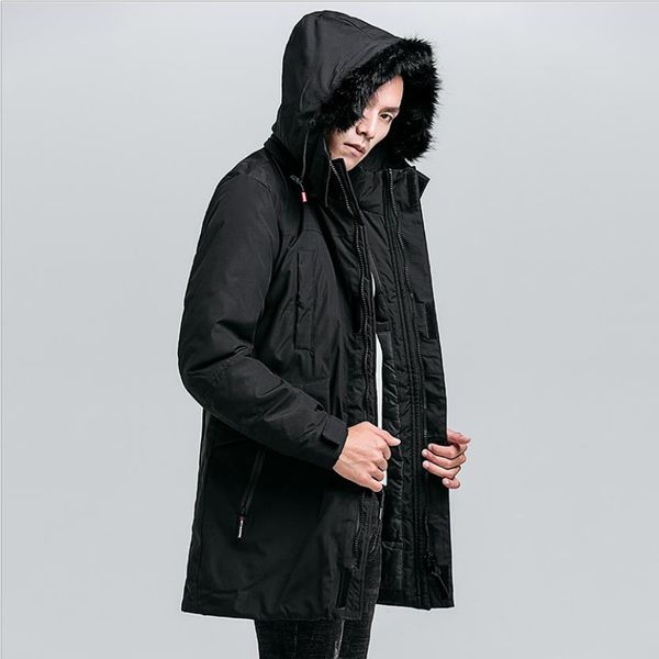 

long parkas autumn winter wadded jacket men 2019 new warm windproof casual outerwear male padded cotton coat youth, Black