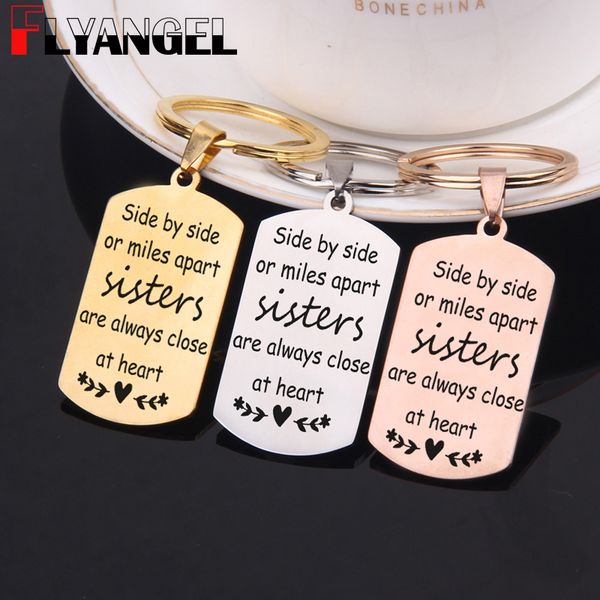 

flyangel sister keychain engraved side by side or miles apart sister are always close at heart keyring jewelry friend gifts, Silver