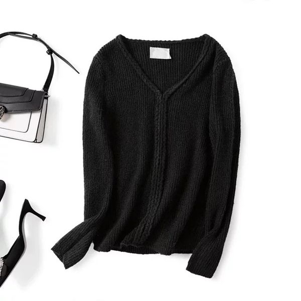 

clearance bargain french chic mohair wool lacing cassie jumper v neck sweater back bow lacing woolen sweater, White;black