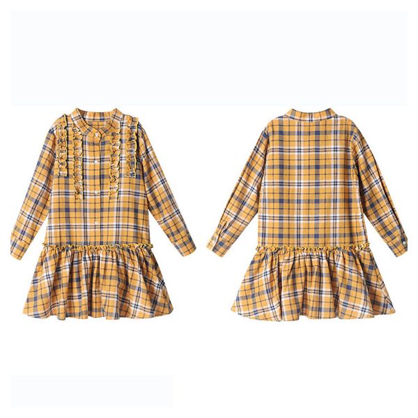

kids designer dress girls brand pleated skirt childrens plaid ruffled princess dresses girl fashion long sleeve plaid dress sale, Red;yellow