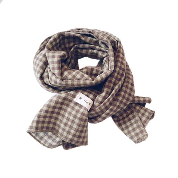 

baby boys girls plaid print cotton linen scarf kids autumn shawl scarves 50jb, Blue;gray