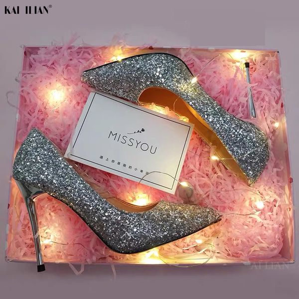 

2020 new shoes women high heels wedding pumps ladies shoe party heels paillette zapatos mujer summer ladies shoes female, Black