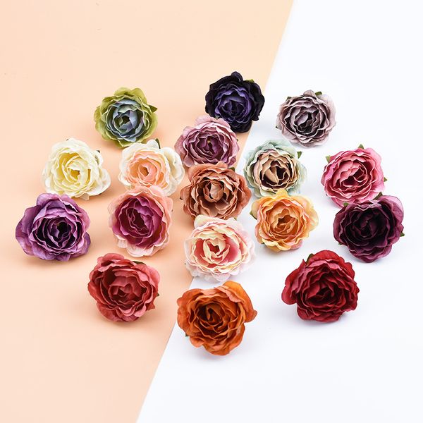 

10pcs 4cm silk roses head flower wall fake stamen bridal accessories clearance home wedding decoration diy artificial flowers