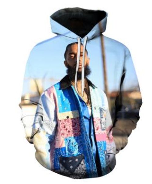

american rapper nipsey hussle 3d hoodies men women hooded spring designer skateboard pullovers harajuku sweatshirts, Black