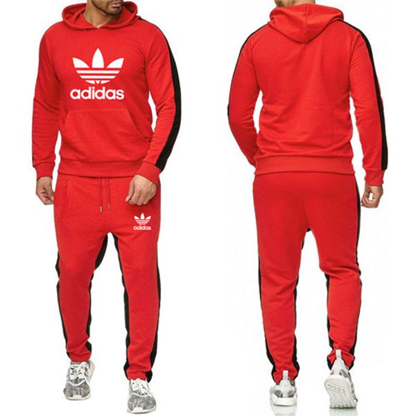 

n01. sportswear men's brand printed sportswear suit tether stitching pants + hoodie sports suit black gray pink chandal hombre, White
